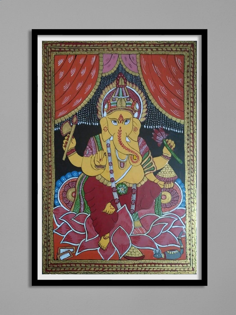 Ganesha's Divine Presence: Tikuli painting by Ashok Kumar for Sale