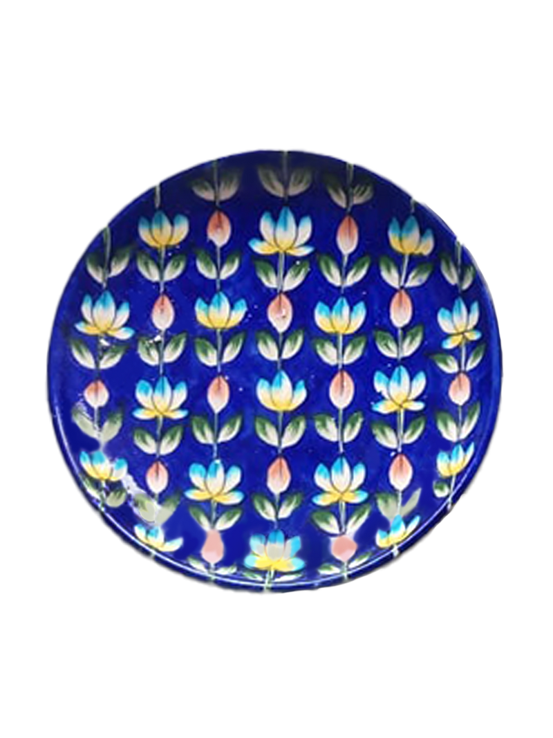 Lotus Florals in Blue Pottery Plates by Vikram Singh Kharol for Sale