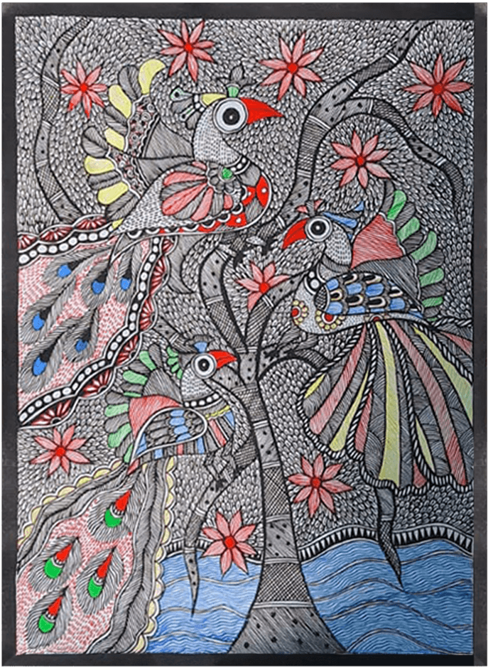 Order Online Image of a tree with birds and water stream: Madhubani by Vibhuti Nath