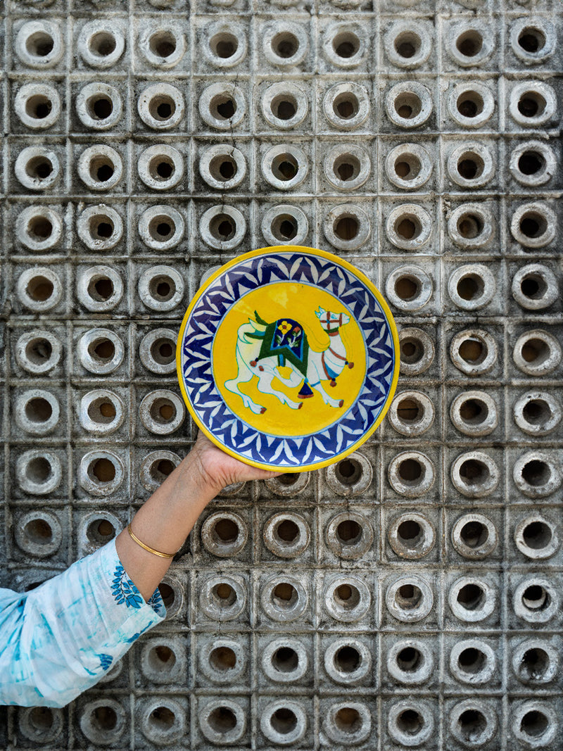 Sands of Elegance: Symphony of the Desert Wall Plate Blue Pottery By Gopal Saini