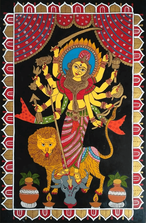 Maa Sherawali in Tikuli painting by Ashok Kumar for Sale