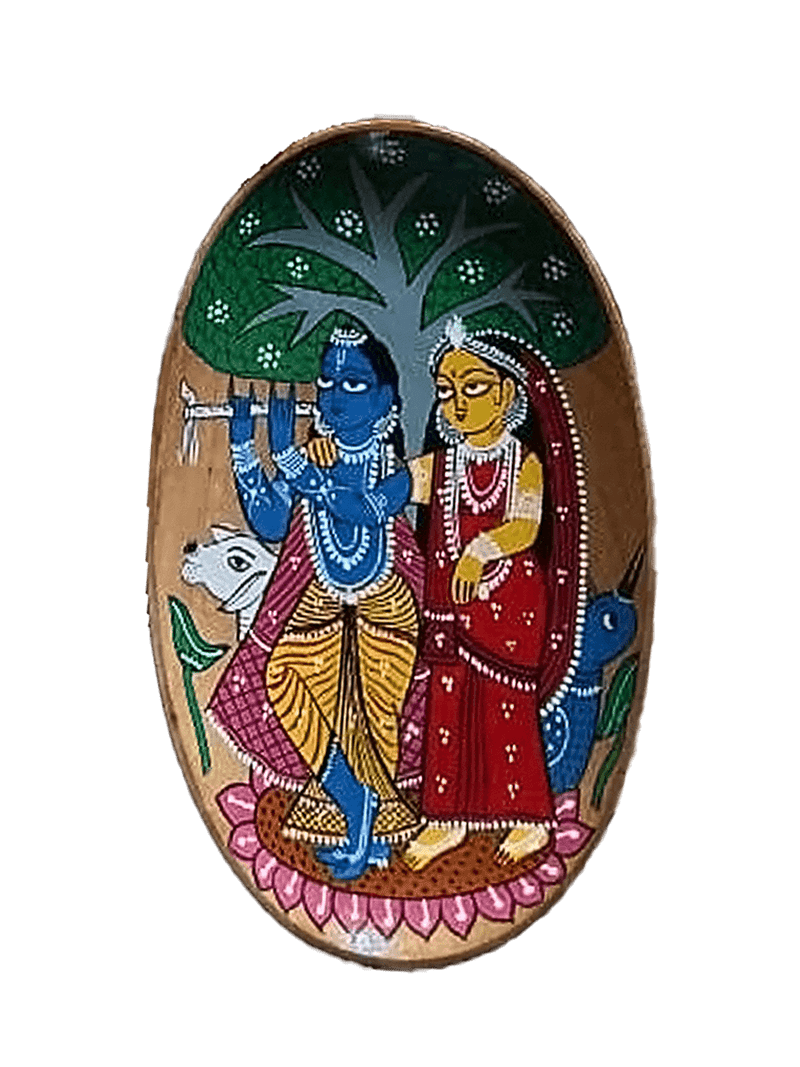 Buy Radha Krishna Kalighat Wooden Wall Plates 