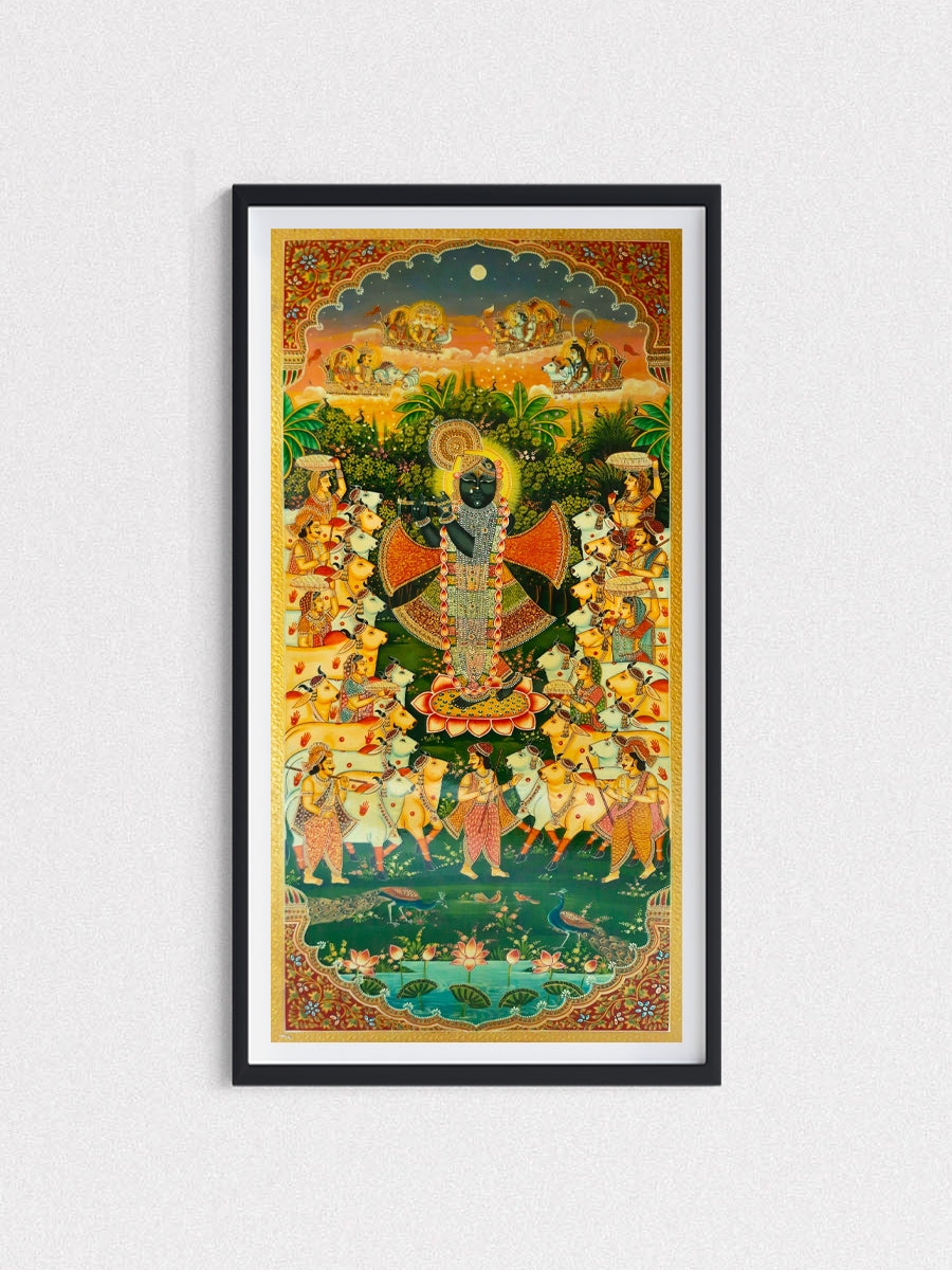 Spectacle of Transcendent Devotion: Pankaj Kumar's Vibrant Shreenathji Usta Miniature for sale|