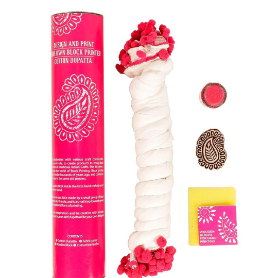 POTLI Handmade Wooden Block Print DIY Craft Kit  Dupatta - Pink Paisley  (For All Ages)