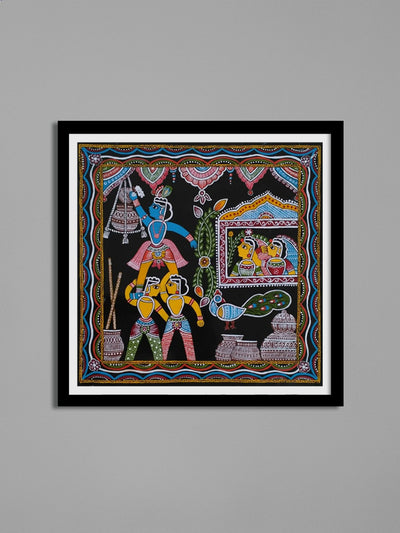 krishna leela scene in Tikuli painting by Ashok Kumar for Sale
