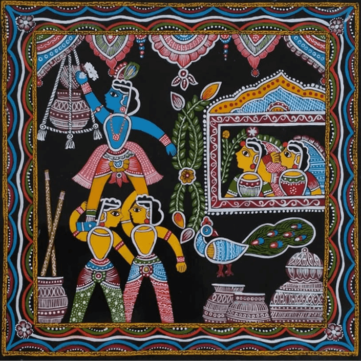 Buy krishna leela scene in Tikuli painting by Ashok Kumar