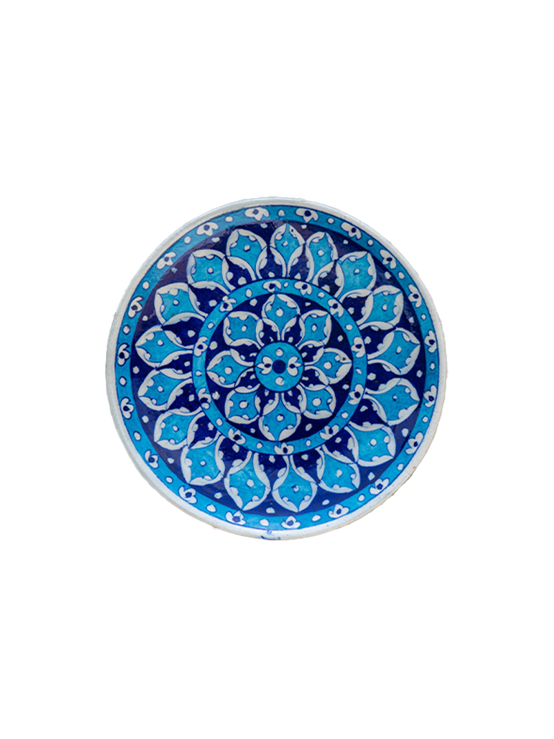 Flower Wall Plate Blue Pottery 