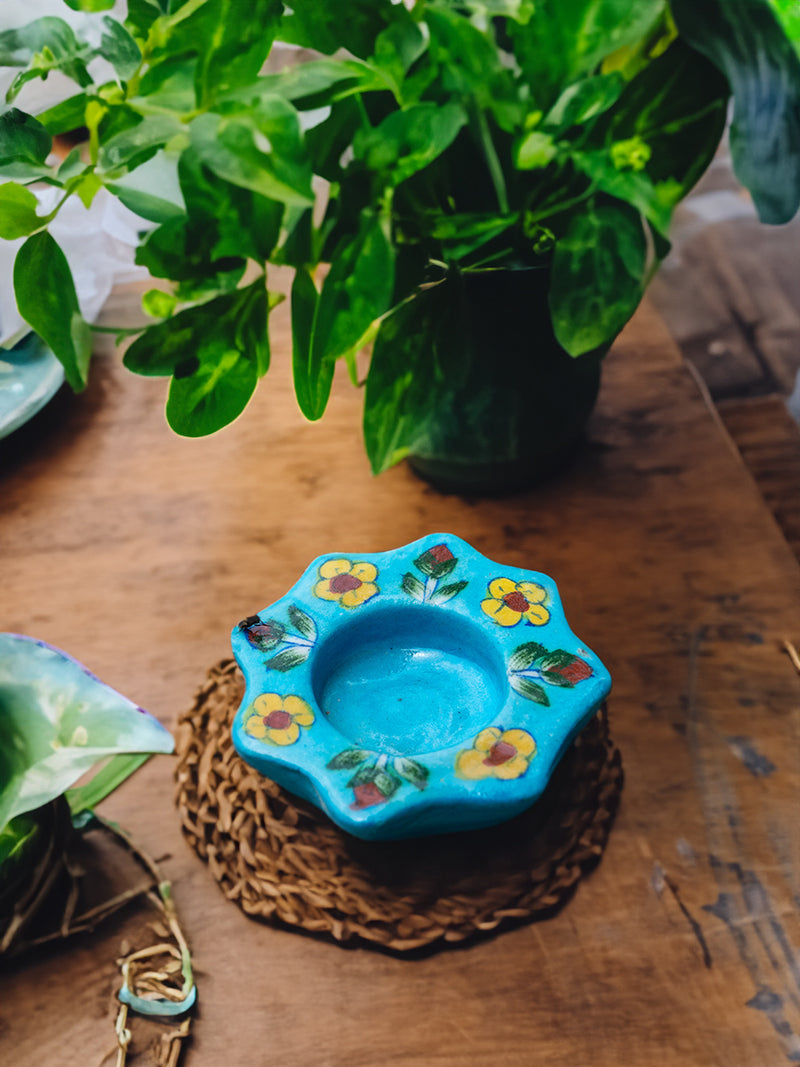 Blue Floral Handmade Diya for sale