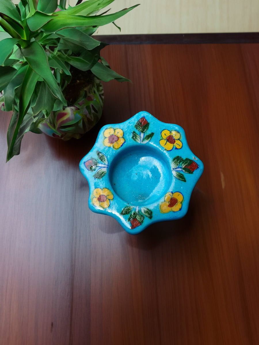 Buy Blue Floral Handmade Diya 