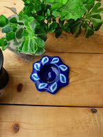 Blue Floral Clay Diya for Sale