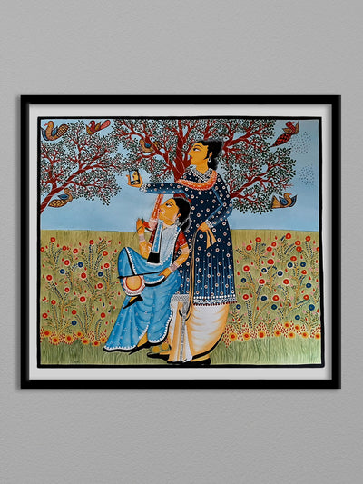 Couple in Kalighat painting by Uttam Chitrakar for Sale