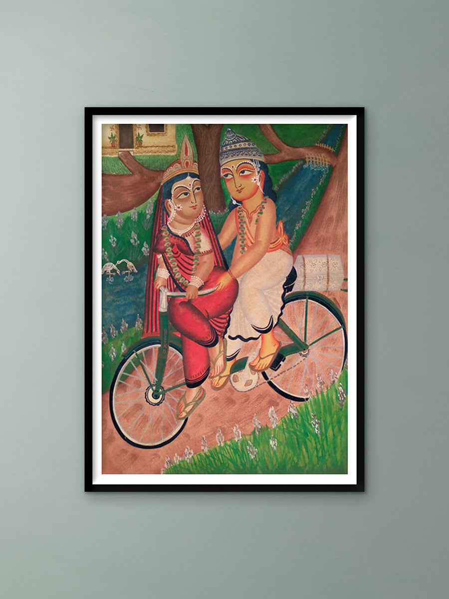 Shop Couple's Loving Ride: Kalighat Art by Bapi Chitrakar