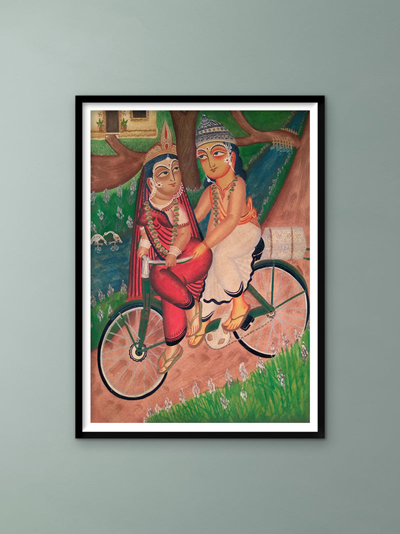 Shop Couple's Loving Ride: Kalighat Art by Bapi Chitrakar