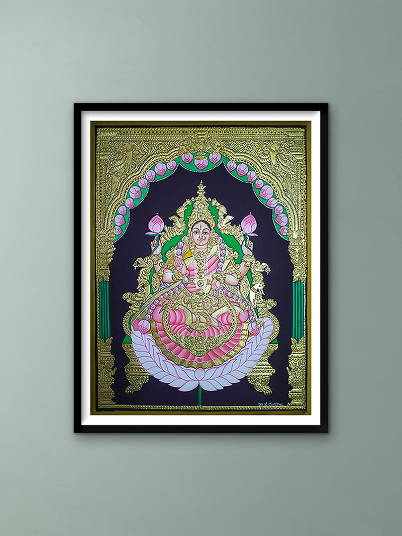 Shop Embodiment of Wealth: A Gilded Portrait of Goddess Lakshmi in Mysore Art by Dr. J Dundaraja