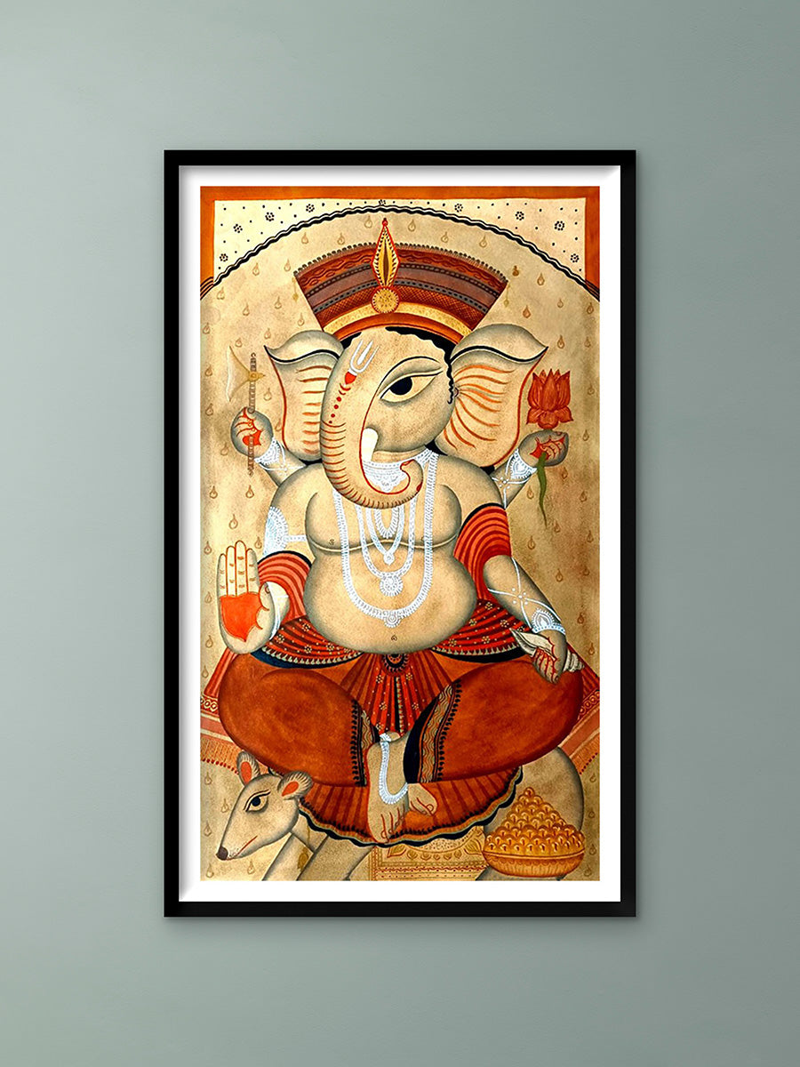 Shop Ganesha's Ornate Brilliance: Kalighat Art by Bapi Chitrakar
