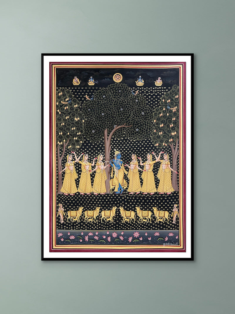 Shop Gopis Gathered for Lord Krishna In Pichwai by Naveen Soni