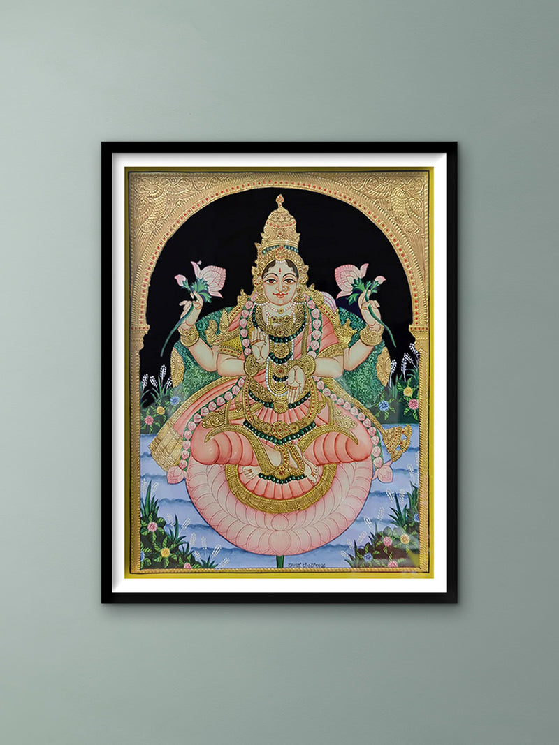 Shop Lotus of Divine Grace: A Mysore Painting Tribute to Goddess Lakshmi by Dr. J Dundaraja