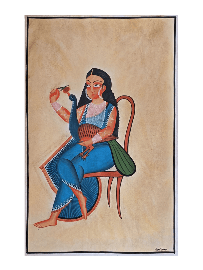 Order Online Women and the Peacock in Kalighat painting by Uttam Chitrakar at memeraki.com
