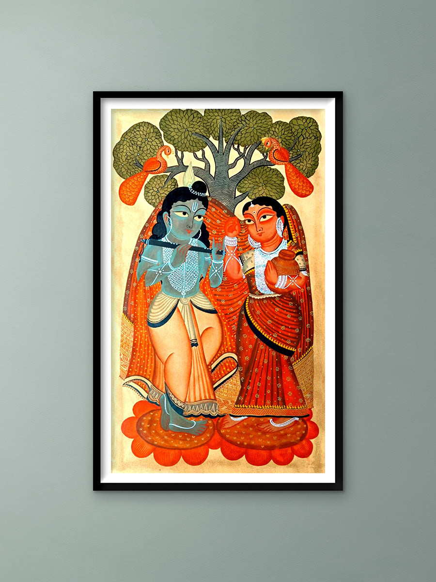 Shop Radha-Krishna's Sacred Love in Kalighat Painting by Bapi Chitrakar