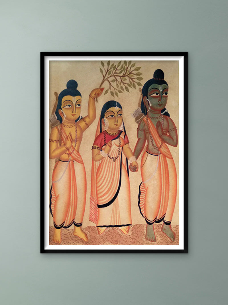Shop Ram, Sita & Laxman's Sacred Presence: Kalighat Art by Bapi Chitrakar
