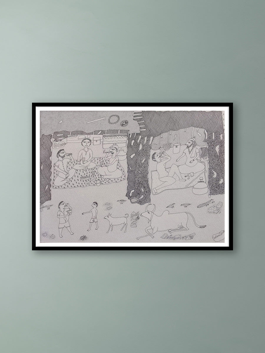Shop Scene from Rural life in Jogi Art by Govind Bhai Bharthri