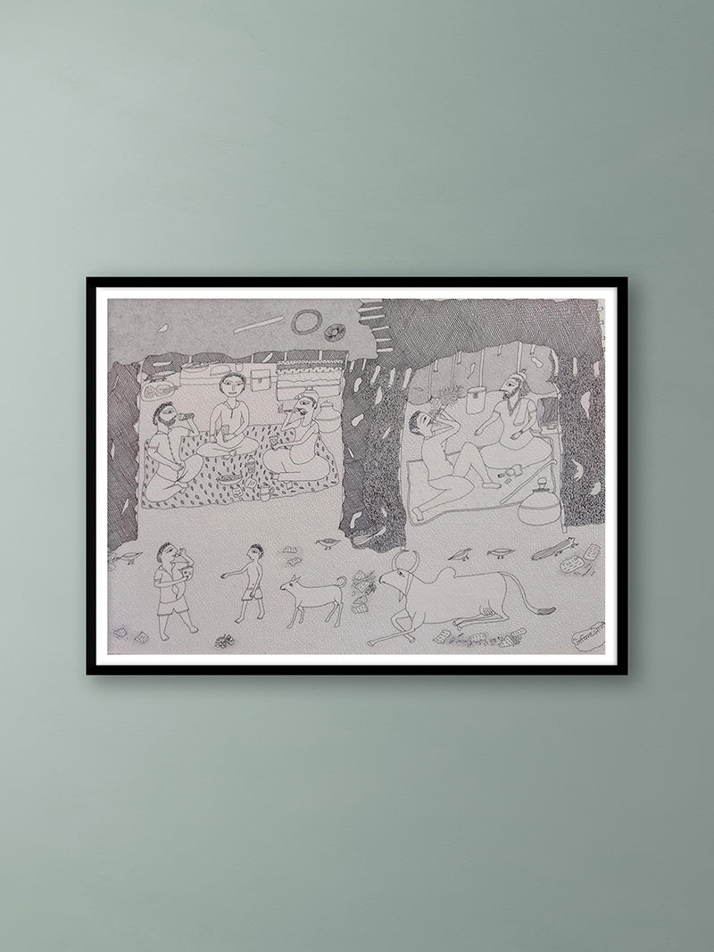 Shop Scene from Rural life in Jogi Art by Govind Bhai Bharthri