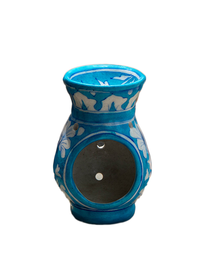 Azure Tranquility: Tealight Holders in a Floral Embrace Tealight holder Blue Pottery By Gopal Saini for sale