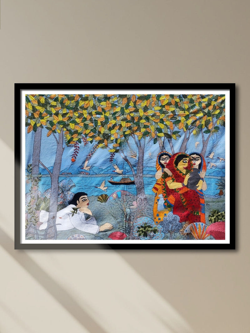 Shop Village scene in Batik and Kantha by Kartik Manna