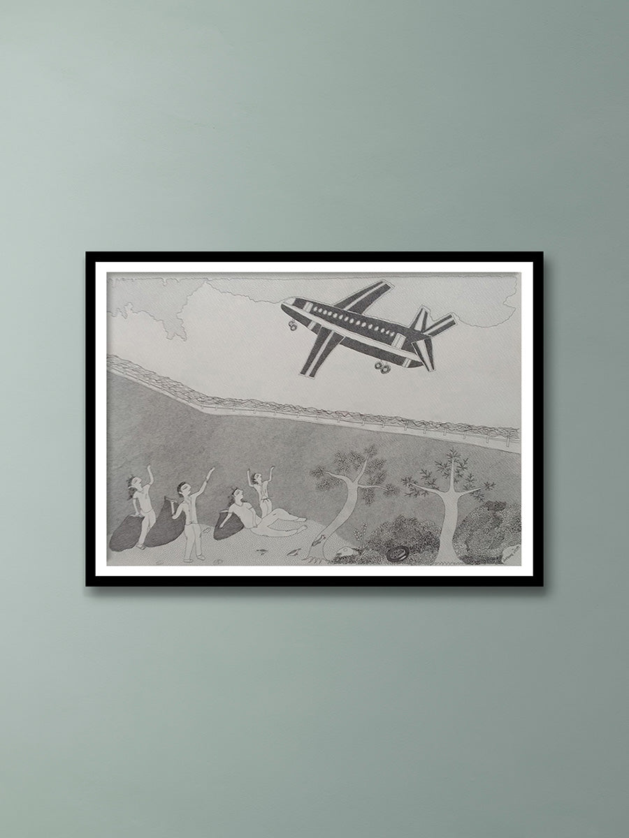 Shop Villeger's salute to the passing plane in Jogi Art by Govind Bhai Bharthri