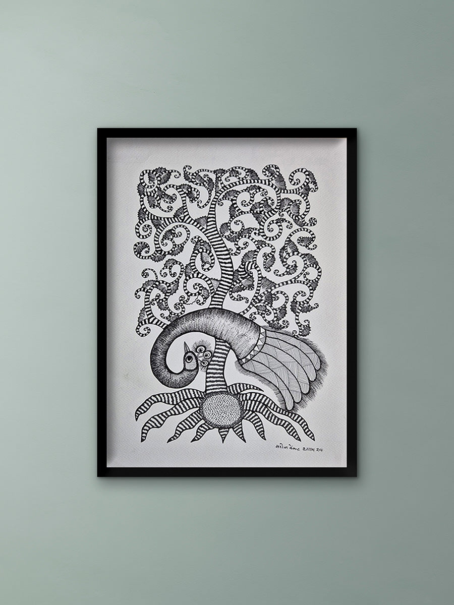 Majestic Tree and Birds in Gond by Saroj Venkat Shyam For Sale