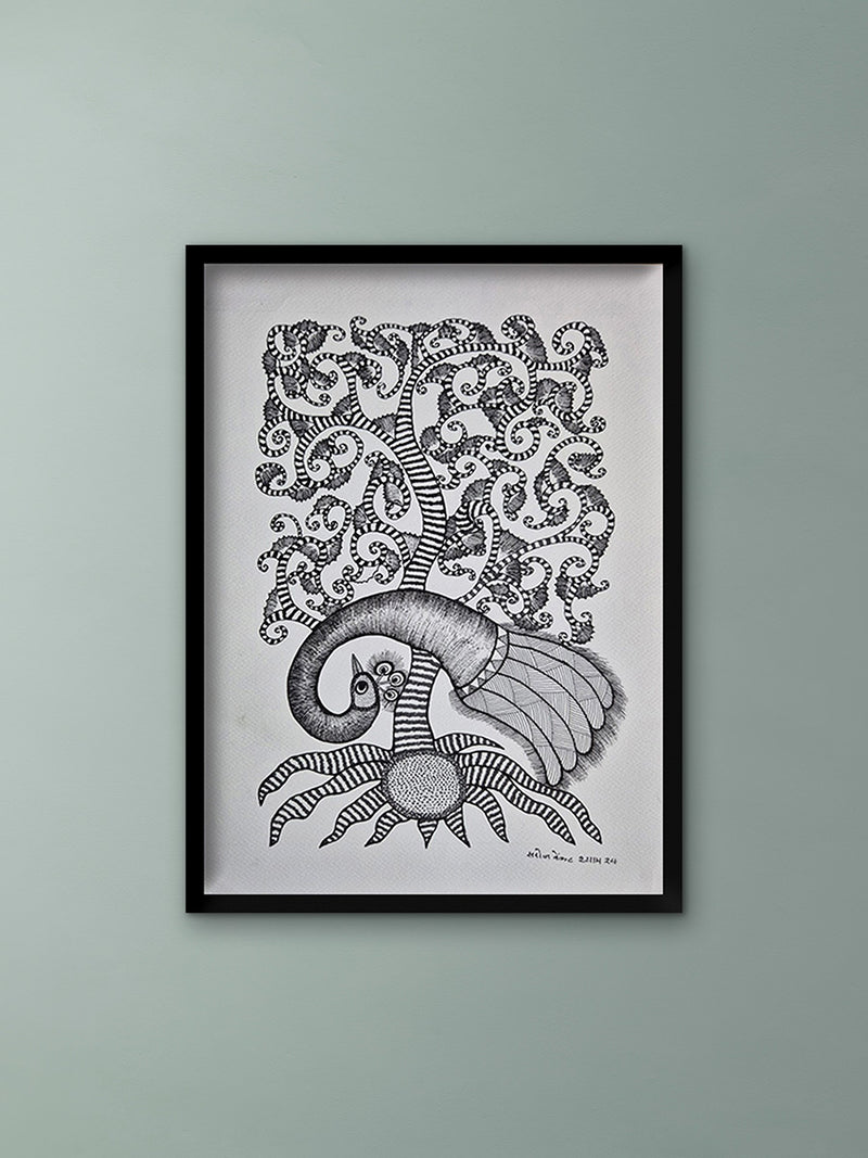 Majestic Tree and Birds in Gond by Saroj Venkat Shyam For Sale