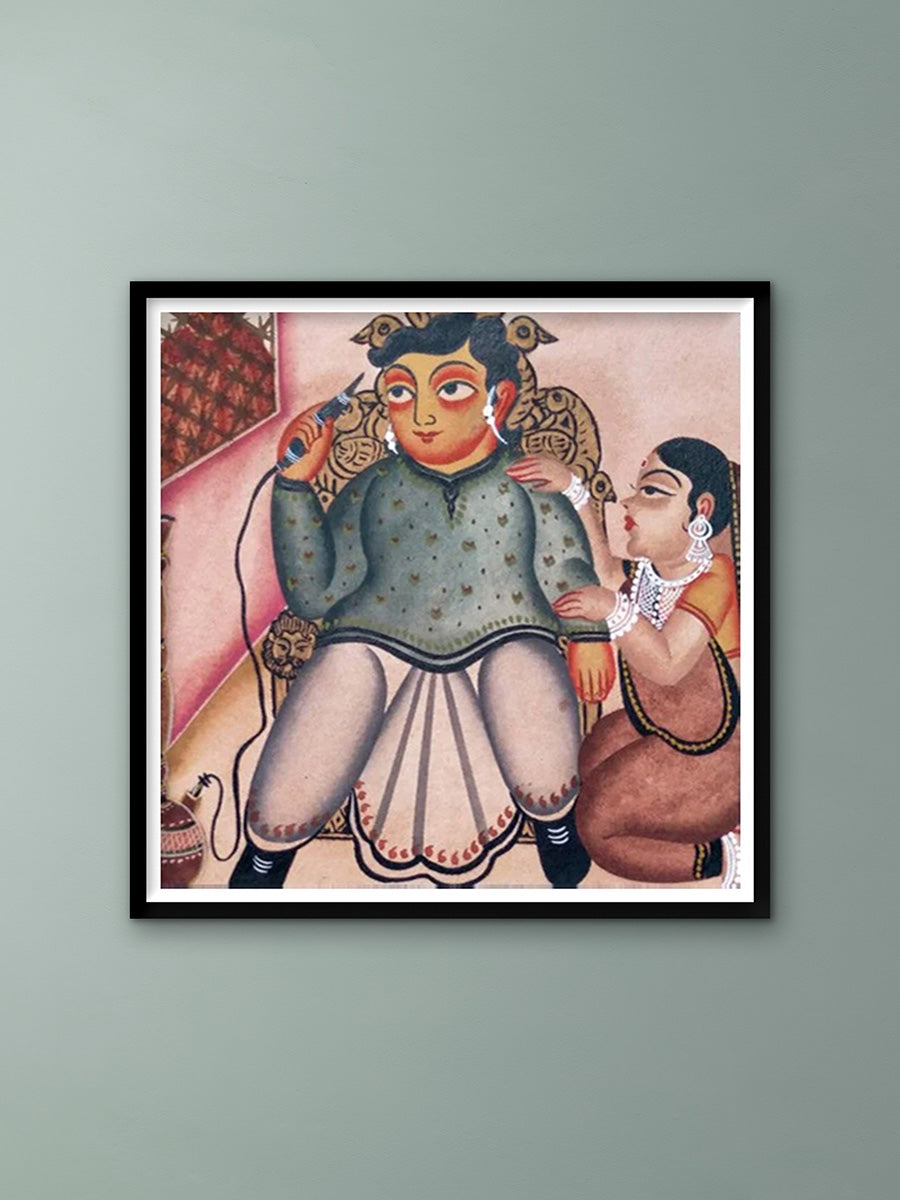 Shop Babu with Hookah in Kalighat Painting by Bapi Chitrakar