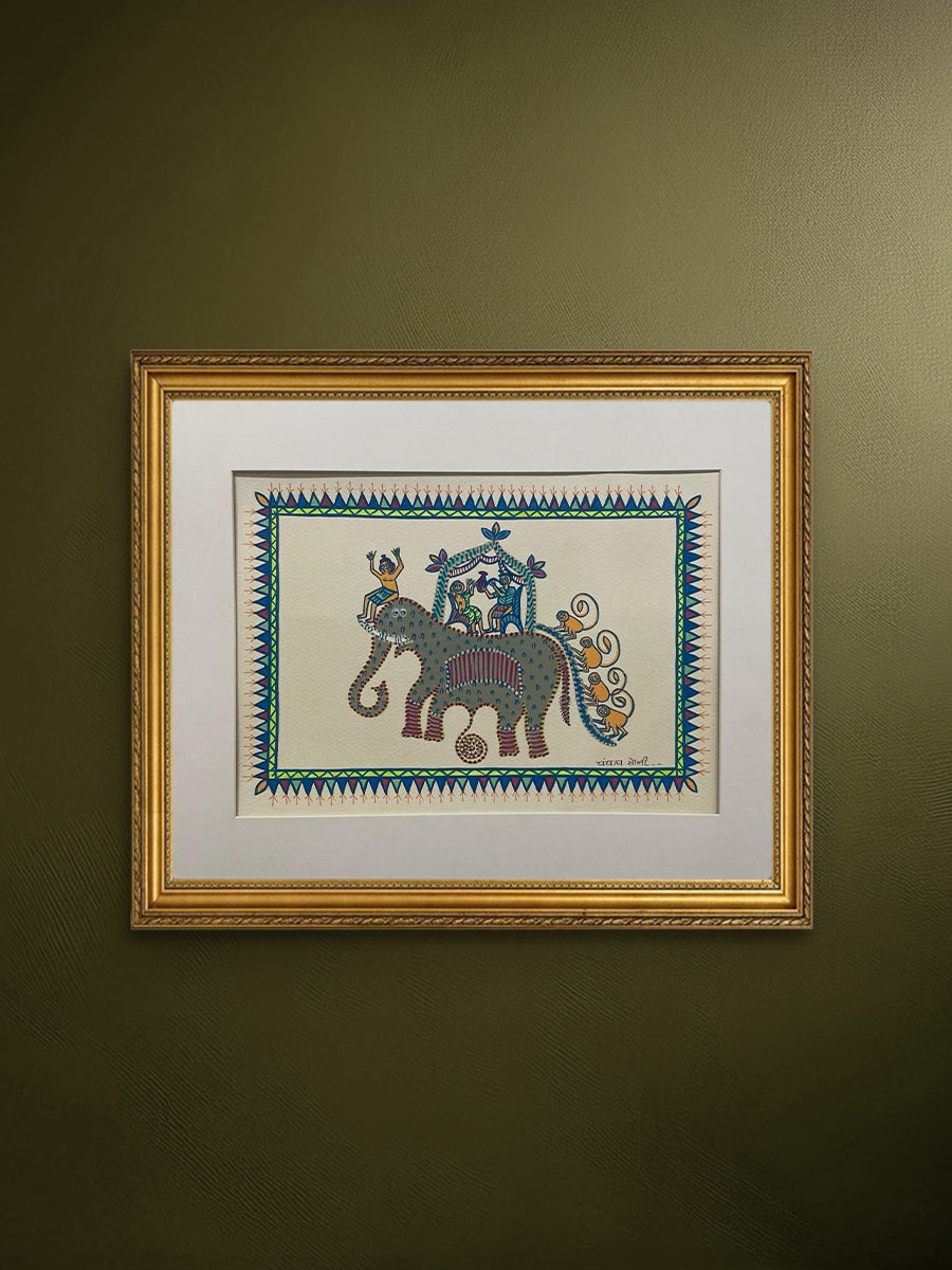 Buy Elephant Savari In Pithora art by Chanchal Soni