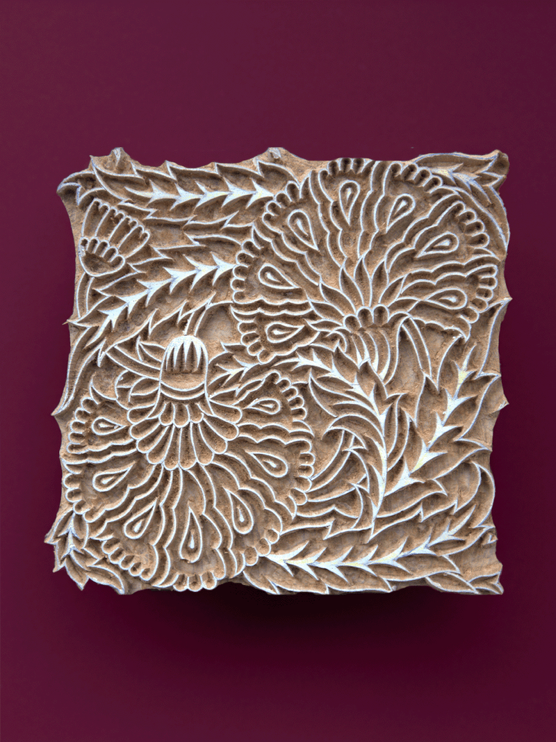 Shop Floral Celebration: Flowers and Leaves in Wooden Kalamkari Blocks by K. Gangadhar