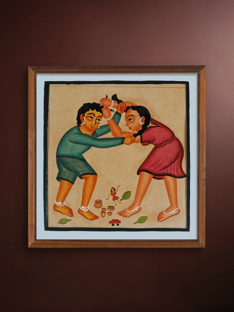 Buy The Siblings at Play In Kalighat by Bapi Chitrakar