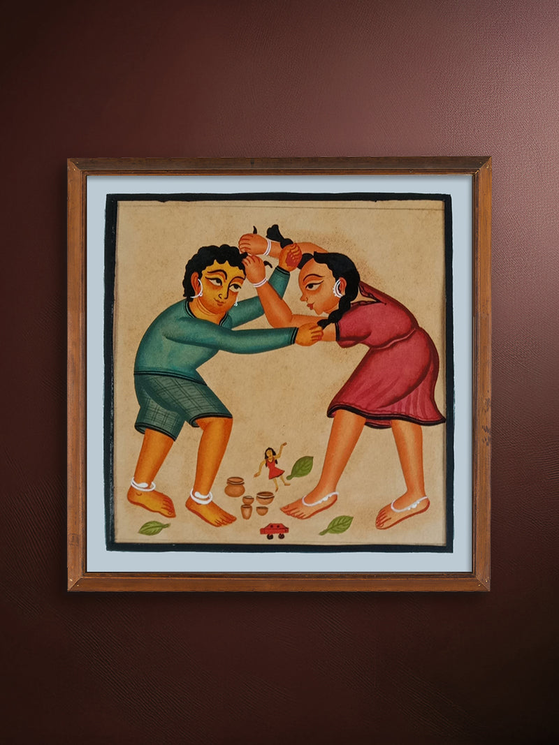 Buy The Siblings at Play In Kalighat by Bapi Chitrakar