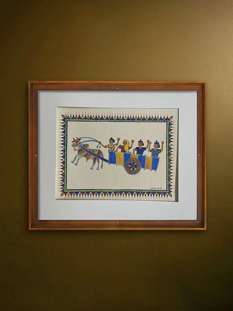 Buy Traditional Bullock cart ride in Pithora art by Chanchal Soni