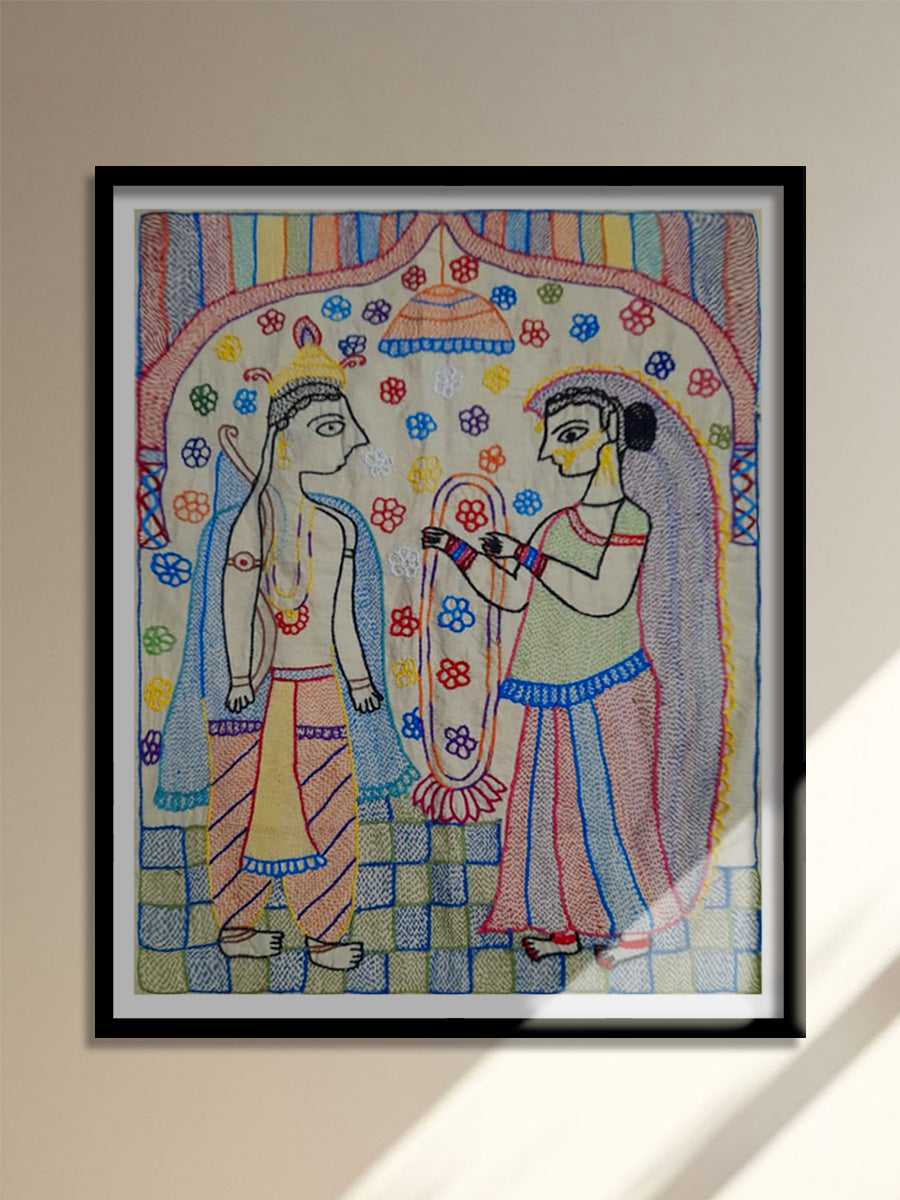 Depiction of garland exchange ceremony: Sujani art by Gudiya Devi