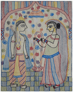 Buy Depiction of garland exchange ceremony: Sujani art by Gudiya Devi