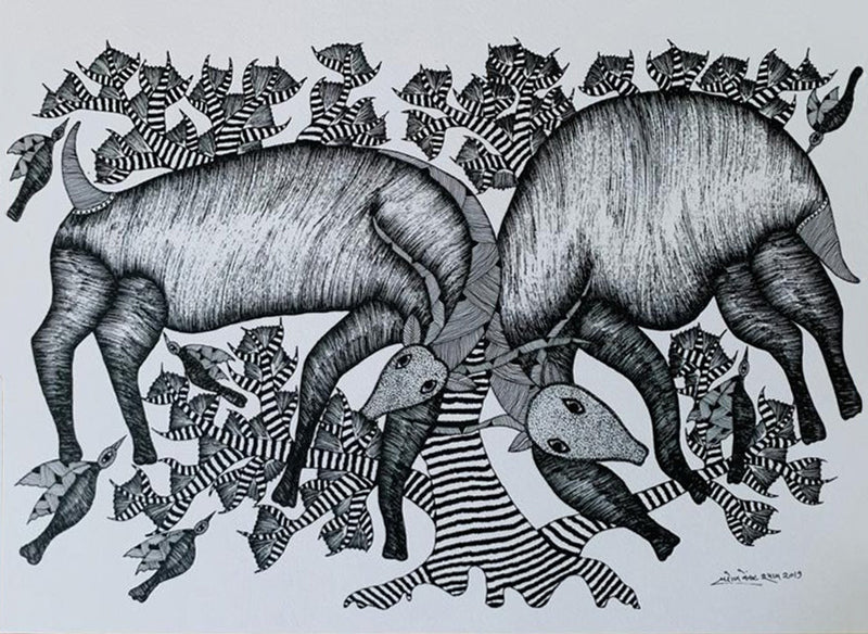 Buy Hiran – Gond Art by Saroj Venkat Shyam Painting