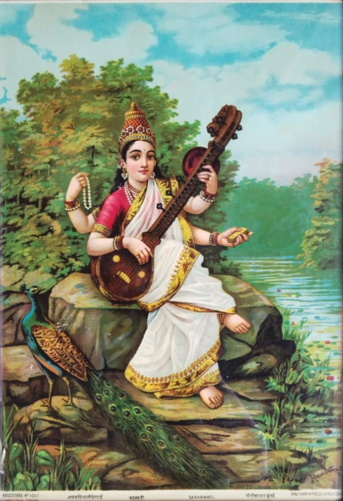 Order Goddess Saraswati amidst Nature in Oleograph by Raja Ravi Varma
