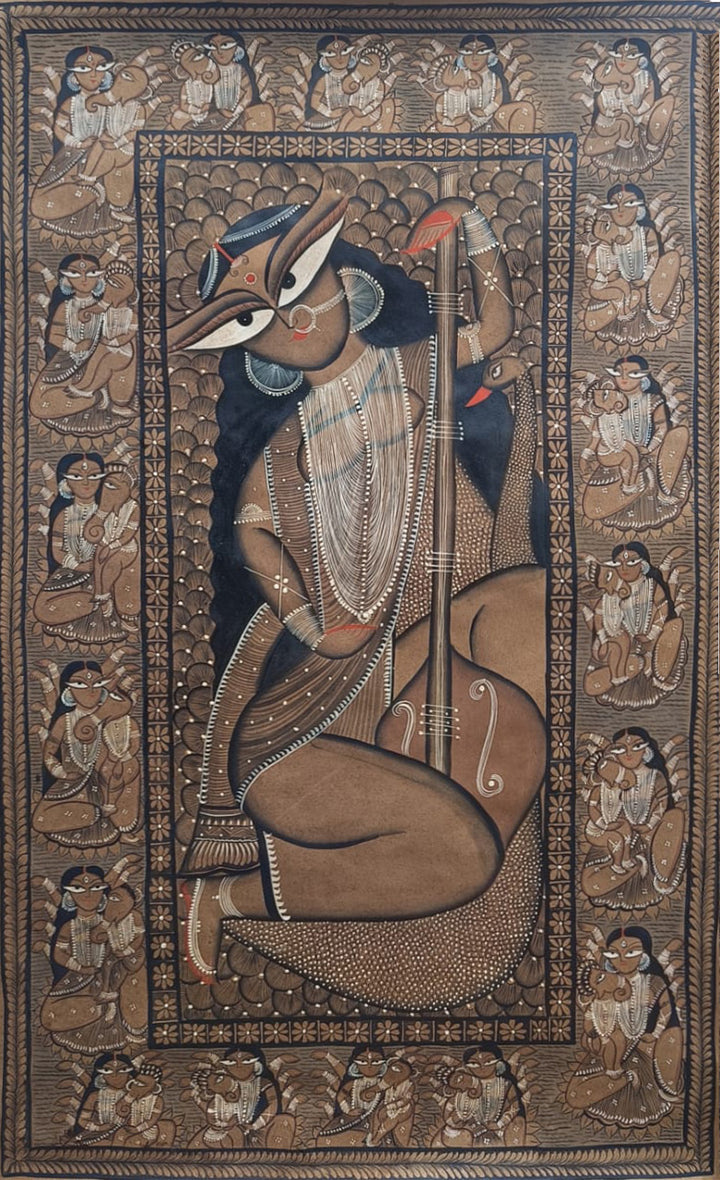 Goddess Saraswati with Veena in Kalighat by Sonali Chitrakar Thumbnail