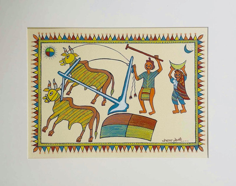 The Farmer Life in Pithora Art by Chanchal Soni For Sale