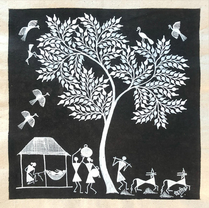 A Warli Village, Warli Art by Dilip Bahotha Thumbnail