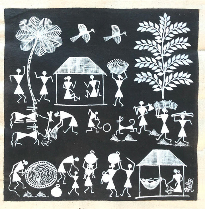 A Rural Countryside, Warli Art by Dilip Bahotha Thumbnail