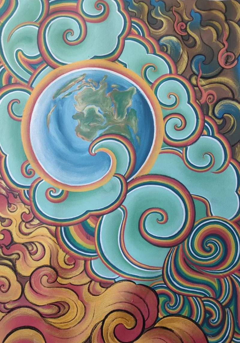 Buy A World in Nest: Thangka Painting by Krishna Tashi Palmo