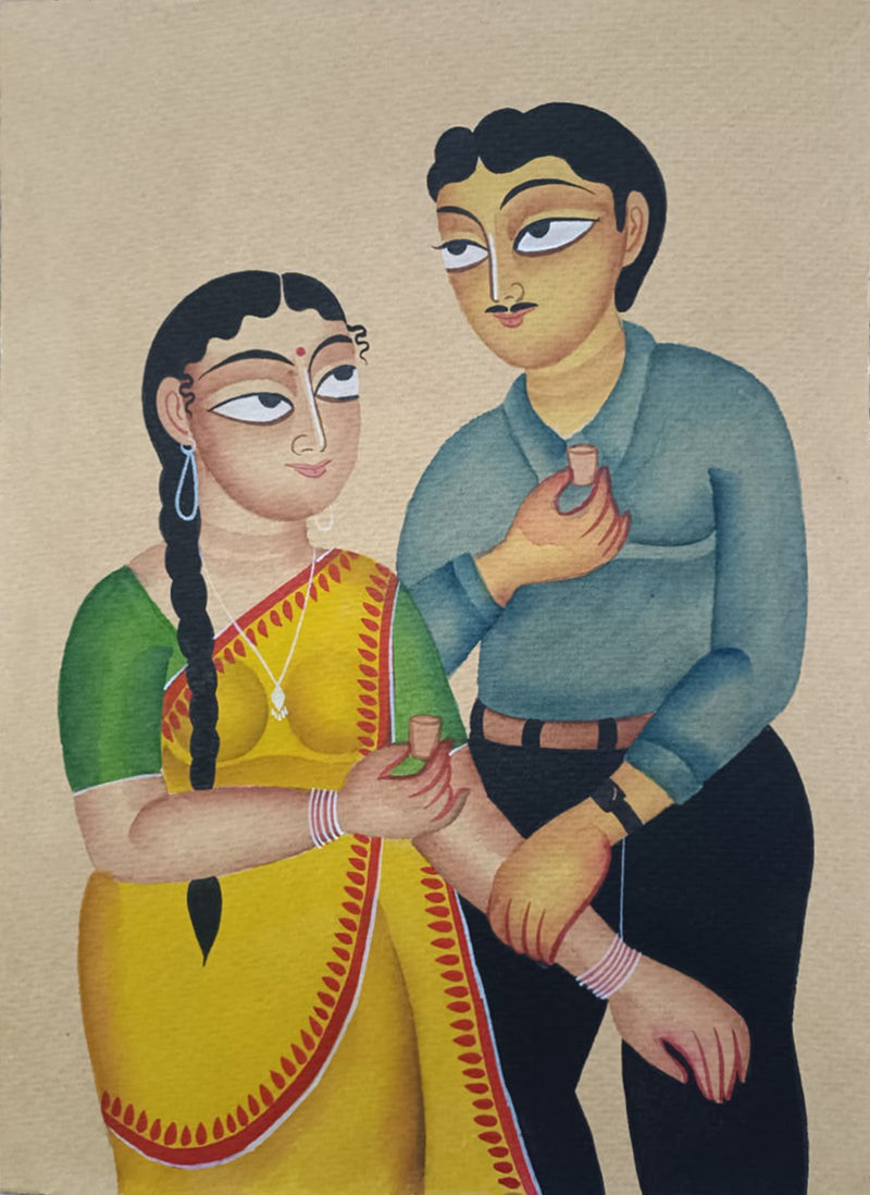A man and a women In Kalighat by Anwar Chitrakar painting