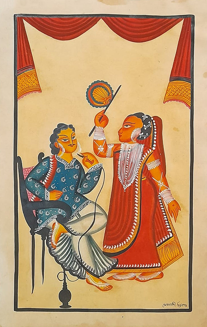 Babu and Bibi: A Tale of Joyful Connection A Kalighat Painting by Sonali Chitrakar Thumbnail