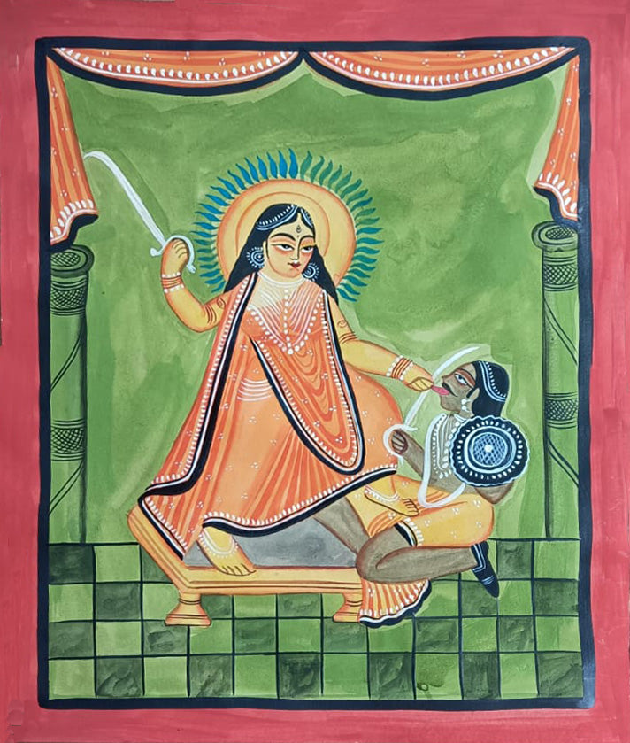 Bagalamukhi Pulling the tongue of an asura in Kalighat by Manoranjan Chitrakar