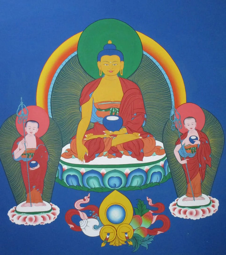 Buddha with Disciples: Thangka Painting by Krishna Tashi Palmo Thumbnail